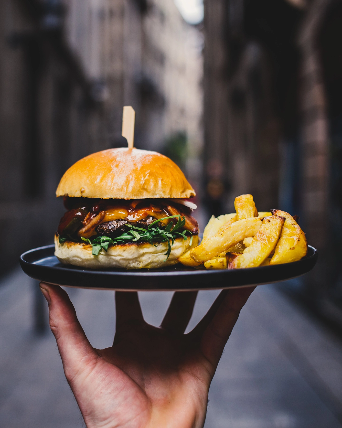 Photo of a hamburger with fries